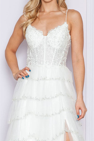 Poly USA 9404B Beaded Embroidered Wedding Ruffle Mesh Off-White Gown - Dress