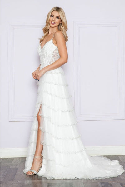 Poly USA 9404 Beaded Embroidered Wedding Ruffle Mesh Off - White Gown - Dress