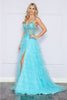 Poly USA 9408 Sheer Bodice Ruffle Sequin Corset Evening Gown - Dress