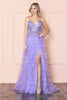 Poly USA 9408 Sheer Bodice Ruffle Sequin Corset Evening Gown - LAVENDER / XS Dress