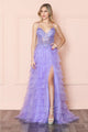 Poly USA 9408 Sheer Bodice Ruffle Sequin Corset Evening Gown - LAVENDER / XS Dress