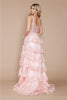 Poly USA 9410 Corset Floral Lace Embroidered Ruffle Long Layered Gown - Dress