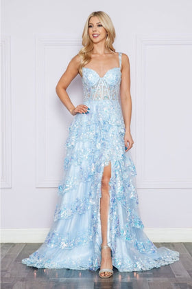 Poly USA 9410 Corset Floral Lace Embroidered Ruffle Prom Gown