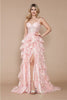 Poly USA 9410 Corset Floral Lace Embroidered Ruffle Long Layered Gown - BLUSH / XS Dress