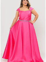 Poly USA W1104 Cap Sleeve A-Line Plus Size Long Prom Evening Gown