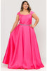 Poly USA W1104 Cap Sleeve A-Line Lace Up Back Prom Evening Gown - FUCHSIA / 14W - Dress