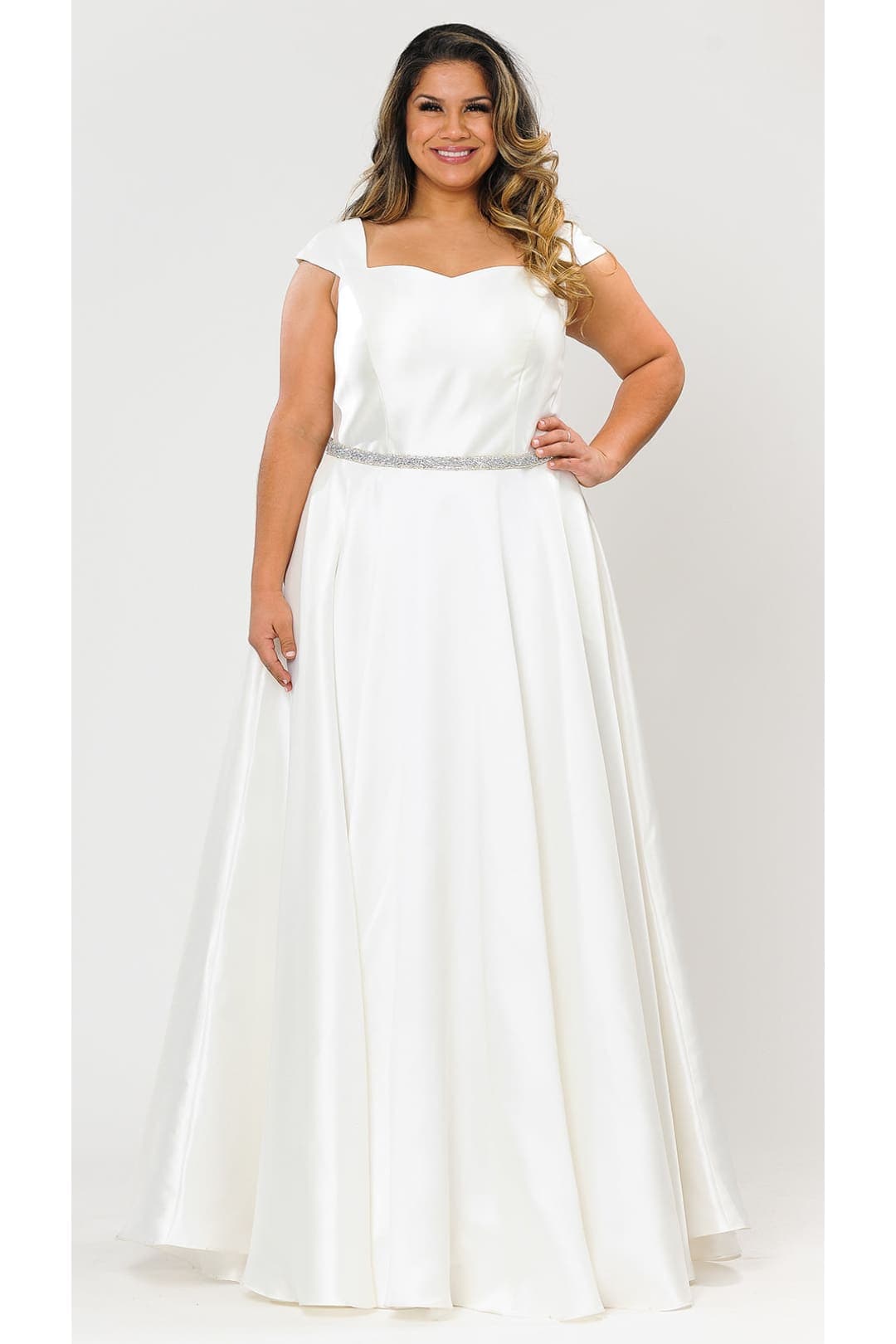 Off White Plus Size Wedding Dress Cap Sleeve Bridal Gown by W1104B