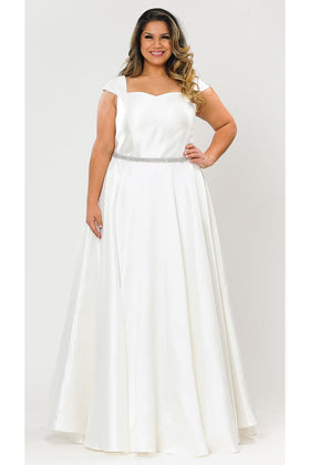 Off White Plus Size Wedding Dress Cap Sleeve Bridal Gown by W1104B