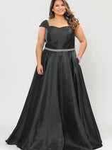 Poly USA W1104BL Simple Cap Sleeve A-Line Prom Black Plus Size Dress