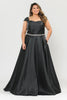 Poly USA W1104 Cap Sleeve A-Line Lace Up Back Prom Evening Gown - BLACK / 14W - Dress