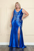 Poly USA W1132 Plus Size Lace up Back Prom Evening Gown - ROYAL BLUE / 14W - Dress