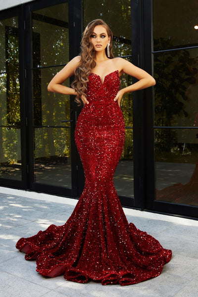 Portia And Scarlett 21208 Strapless Long Prom Dress - Red / Prom Dress