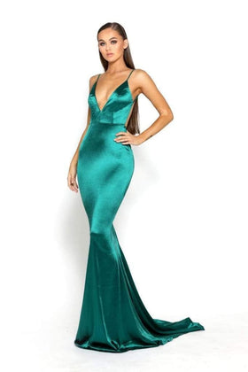 Portia and Scarlett PS1934 -long- Deep V-Neck Trumpet Dress with Train