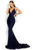 Portia and Scarlett PS1934 -long- Deep V-Neck Trumpet Dress with Train - Black / 12 - Dress