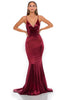 Portia and Scarlett PS1934 -long- Deep V-Neck Trumpet Dress with Train - Deep Red / 12 - Dress