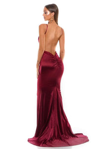 Portia and Scarlett PS1934 -long- Deep V-Neck Trumpet Dress with Train - Deep Red / 14 - Dress