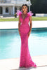 Portia and Scarlett PS1986 Embroidered Feathers Sheer Formal Gown - Dress