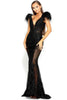 Portia and Scarlett PS1986 -long- Feather Ornate Paneled Prom Dress - Black / 00 - Dress