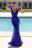 Portia and Scarlett PS1986 -long- Feather Ornate Paneled Prom Dress - Silver / Dress