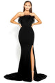 Portia and Scarlett PS2026 -long- Prom Dress with Slit and Feather Trim - Black / 00 - Dress