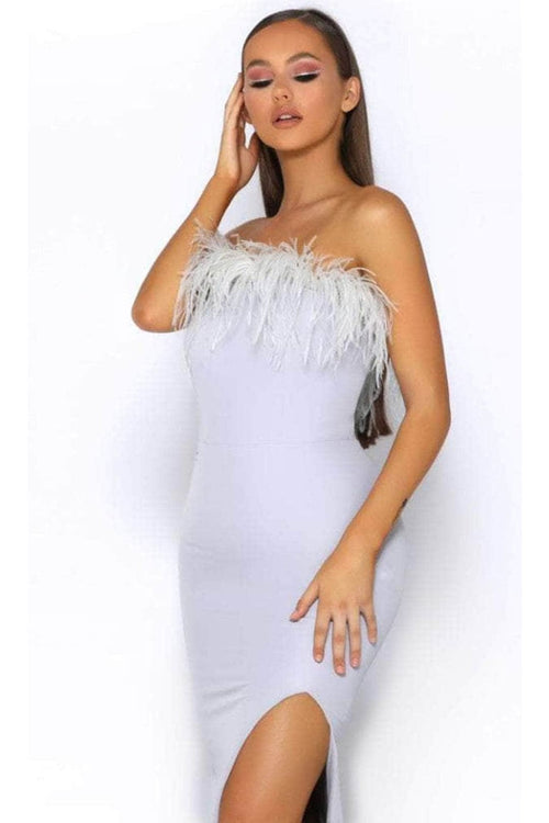 Portia and Scarlett PS2026 -long- Prom Dress with Slit and Feather Trim - Black / 10 - Dress