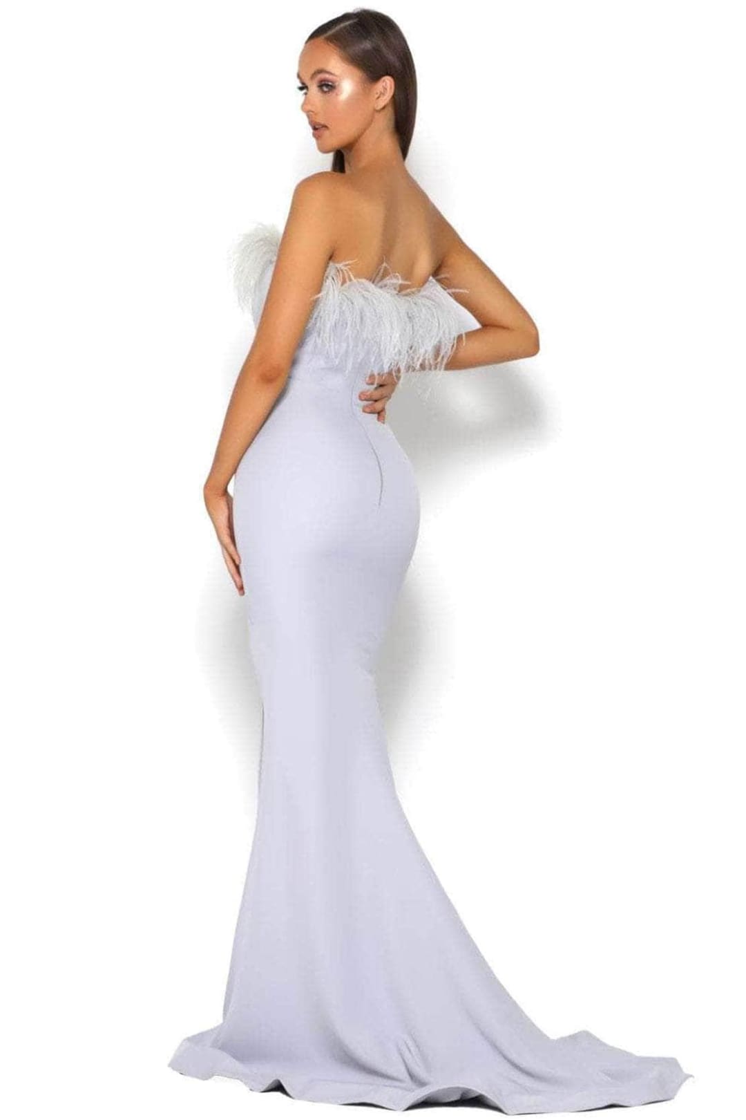 Portia and Scarlett PS2026 -long- Prom Dress with Slit and Feather Trim - Black / 14 - Dress