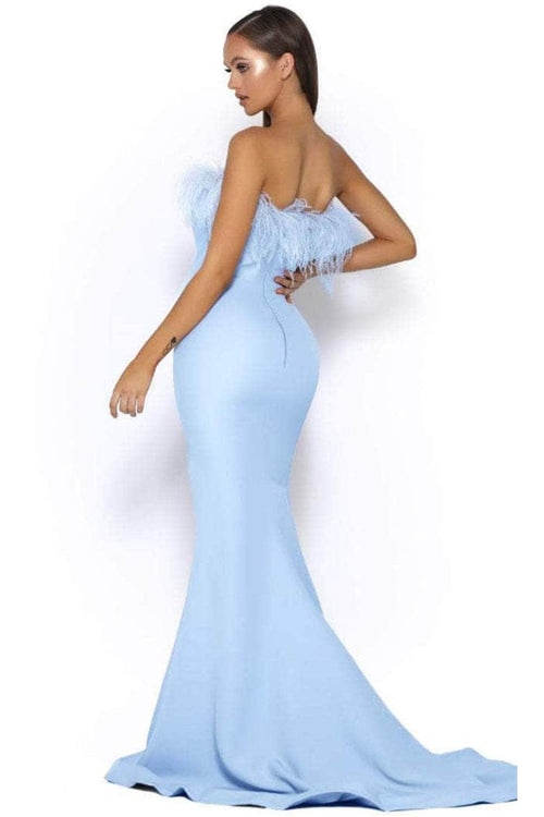 Portia and Scarlett PS2026 -long- Prom Dress with Slit and Feather Trim - Black / 16 - Dress