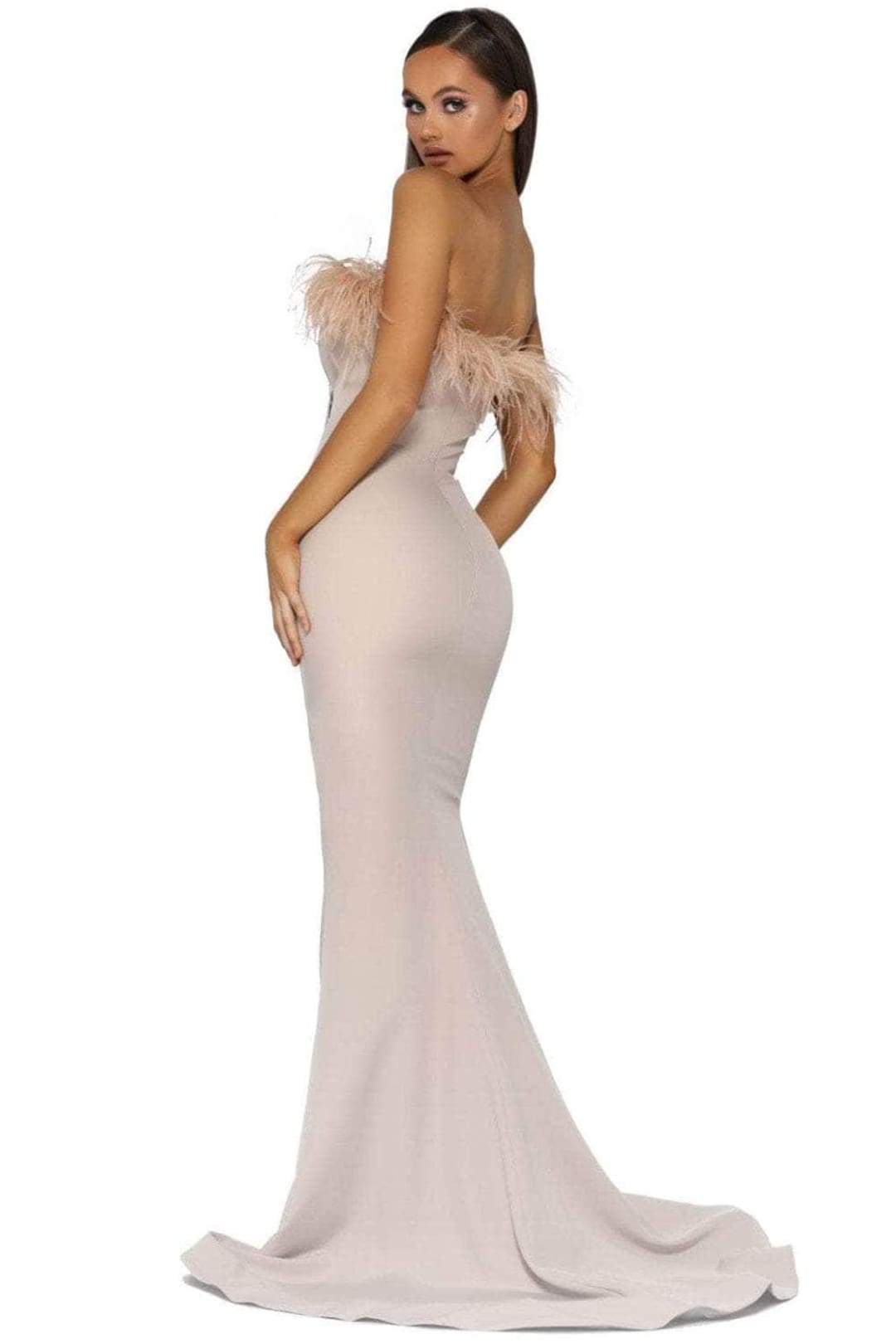 Portia and Scarlett PS2026 -long- Prom Dress with Slit and Feather Trim - Black / 22 - Dress