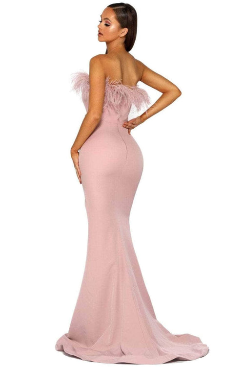 Portia and Scarlett PS2026 -long- Prom Dress with Slit and Feather Trim - Black / 8 - Dress