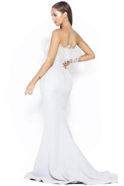 Portia and Scarlett PS2026 -long- Prom Dress with Slit and Feather Trim - Blush / Dress