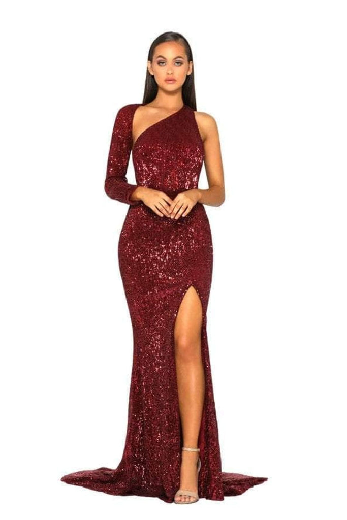 Portia and Scarlett PS2045 -long-One-Shoulder Sequin Prom Dress with Wrap Detail - Black / 00 - Dress