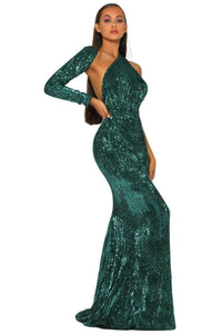 Portia and Scarlett PS2045 -long-One-Shoulder Sequin Prom Dress with Wrap Detail - Black / 10 - Dress