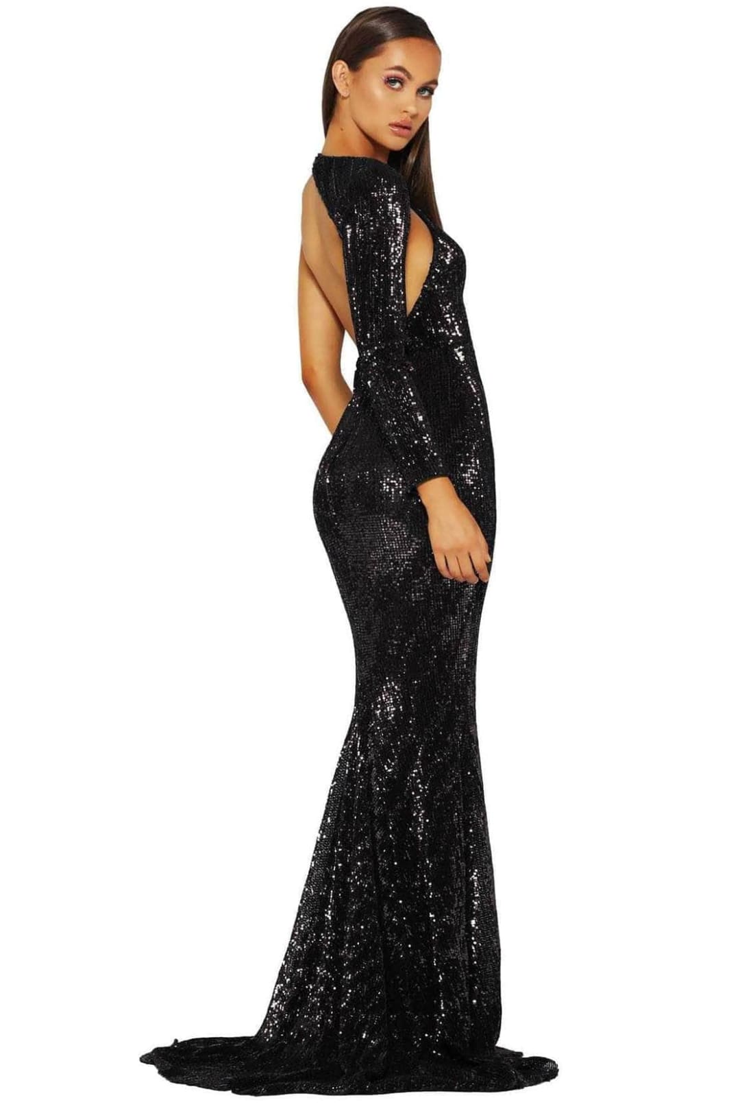 Portia and Scarlett PS2045 -long-One-Shoulder Sequin Prom Dress with Wrap Detail - Black / 4 - Dress