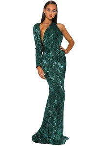 Portia and Scarlett PS2045 -long-One-Shoulder Sequin Prom Dress with Wrap Detail - Black / 6 - Dress