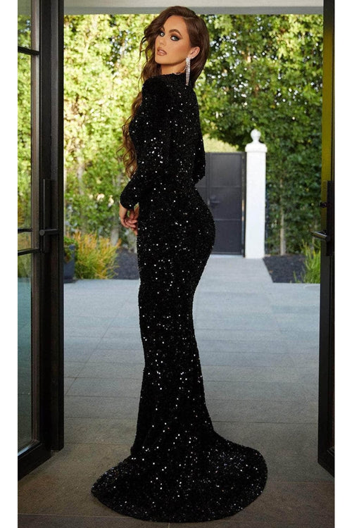 Portia and Scarlett PS21034 -long- Elegant Long Sleeve Evening Dress with Sequins - Dress