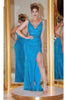 Portia and Scarlett PS21105 -long- Beaded Allover Cowl Neck Evening Gown for Timeless Elegance - Turquoise / 00 - Dress