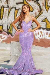 Portia and Scarlett PS21207 -long- Simple Prom Mermaid Gown with Spaghetti Straps and Sequins - Red / 18 - Dress