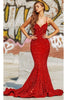 Portia and Scarlett PS21207 -long- Simple Prom Mermaid Gown with Spaghetti Straps and Sequins - Red / 4 - Dress