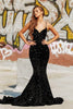 Portia and Scarlett PS21207 -long- Simple Prom Mermaid Gown with Spaghetti Straps and Sequins - Red / 8 - Dress