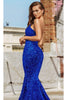 Portia and Scarlett PS21208 -long- Strapless V-Neck Sequin Gown - Cobalt / 2 - Dress