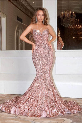 Portia and Scarlett PS21208 -long- Strapless V-Neck Sequin Gown
