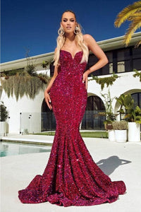 Portia and Scarlett PS21208 -long- Strapless Velvet Sequin Gown - Red / 14 - Dress