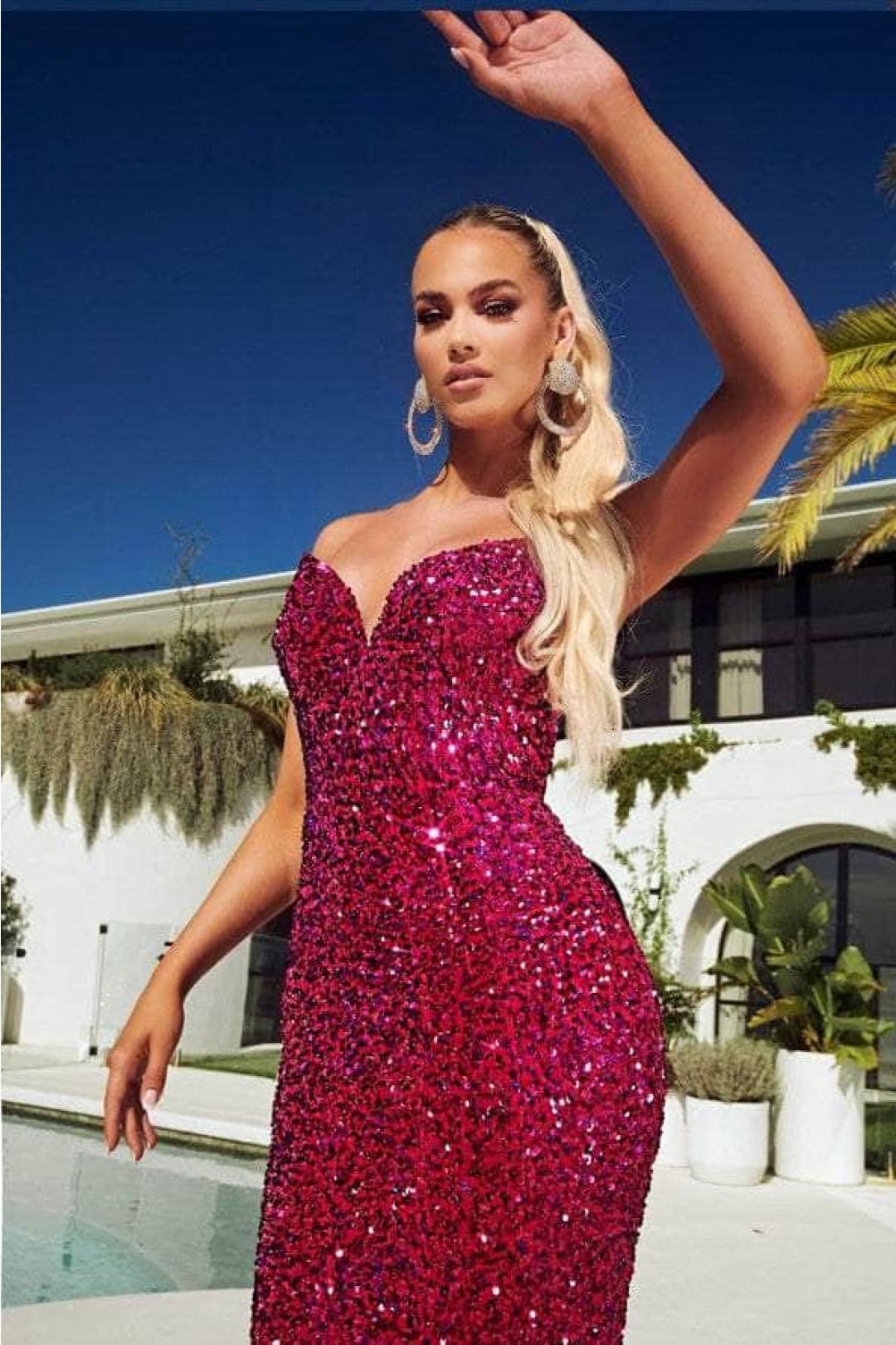 Portia and Scarlett PS21208 -long- Strapless Velvet Sequin Gown - Red / 16 - Dress