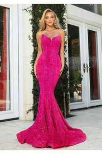 Portia and Scarlett SP21208 Sweetheart Pageant Sequin Gown - HOT PINK / Dress