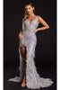 Portia and Scarlett PS21228C -long- Sequined Plunging V-Neck Fringe Dress - Silver / 14 - Dress