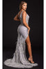 Portia and Scarlett PS21228C -long- Sequined Plunging V-Neck Fringe Dress - Silver / 16 - Dress