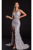 Portia and Scarlett PS21228C -long- Sequined Plunging V-Neck Fringe Dress - Silver / 8 - Dress