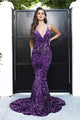 Portia and Scarlett PS21235 -long- Bedazzled V-Neck Open Back Dress - Blue / 00 - Dress