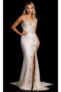 Portia and Scarlett PS21237 -long- Beaded Backless Junior Prom Gown for a Stunning Silhouette - Cream / 2 - Dress