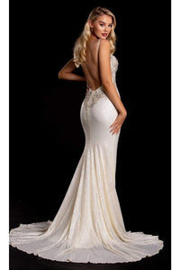 Portia and Scarlett PS21237 -long- Beaded Backless Junior Prom Gown for a Stunning Silhouette - Cream / 4 - Dress